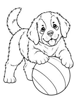 Free printable Playful Saint Bernard Puppy With Ball coloring page