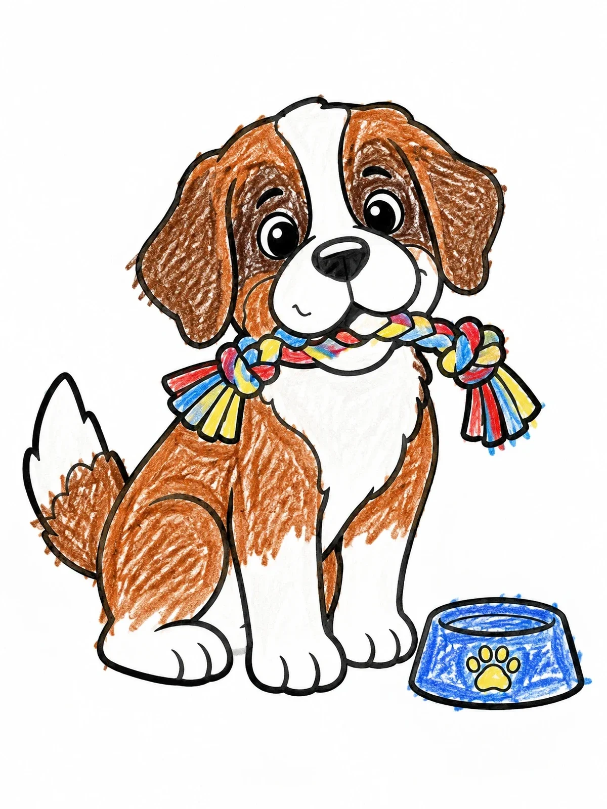 Colored example of the Playful Saint Bernard Puppy With Rope coloring page