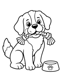 Free printable Playful Saint Bernard Puppy With Rope coloring page