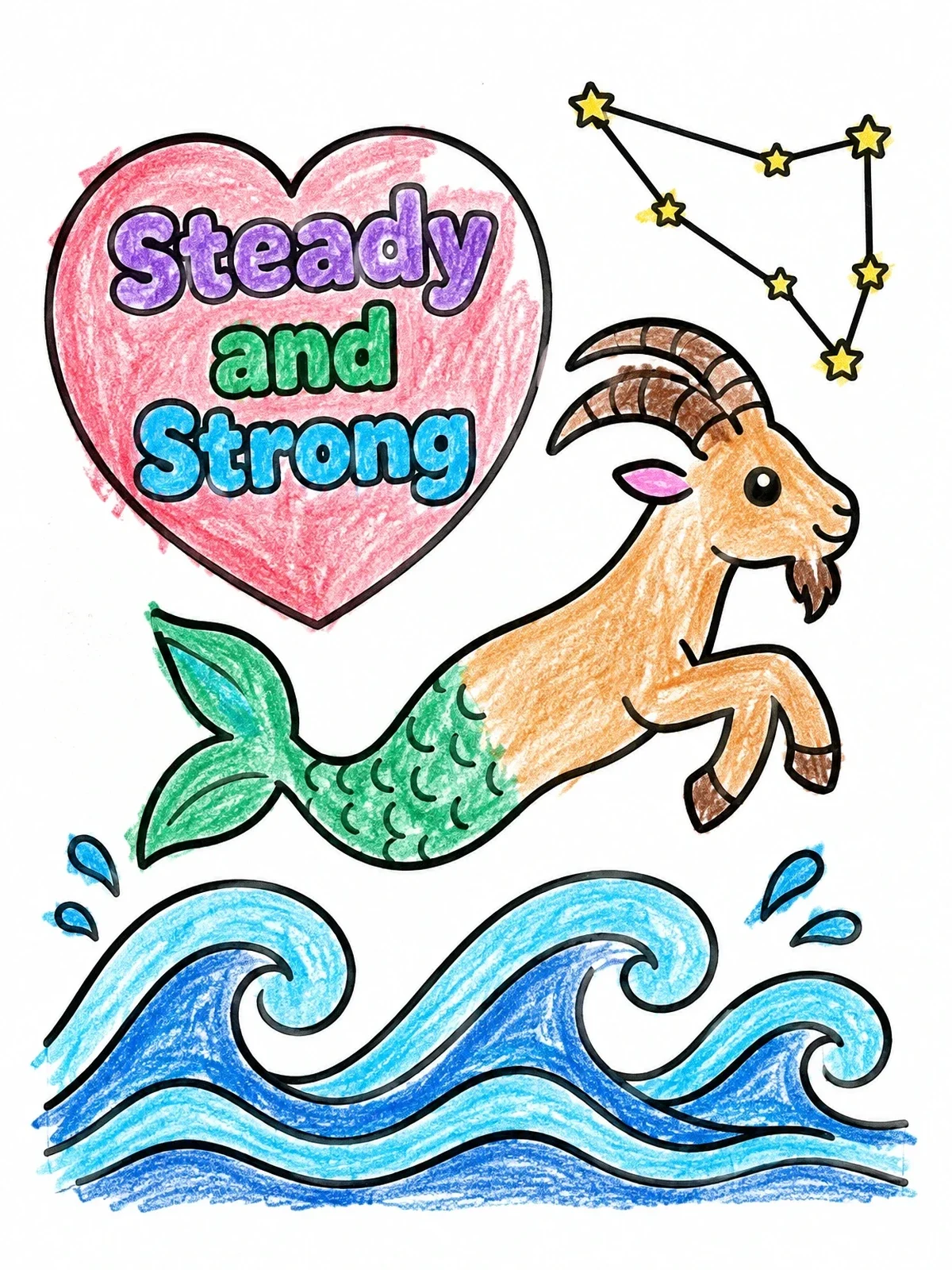 Colored example of the Playful Sea Goat Leaping Over Waves coloring page