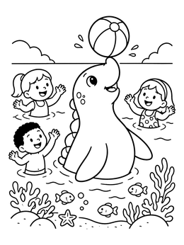 Free printable Playful Sea Monster With Beach Ball coloring page