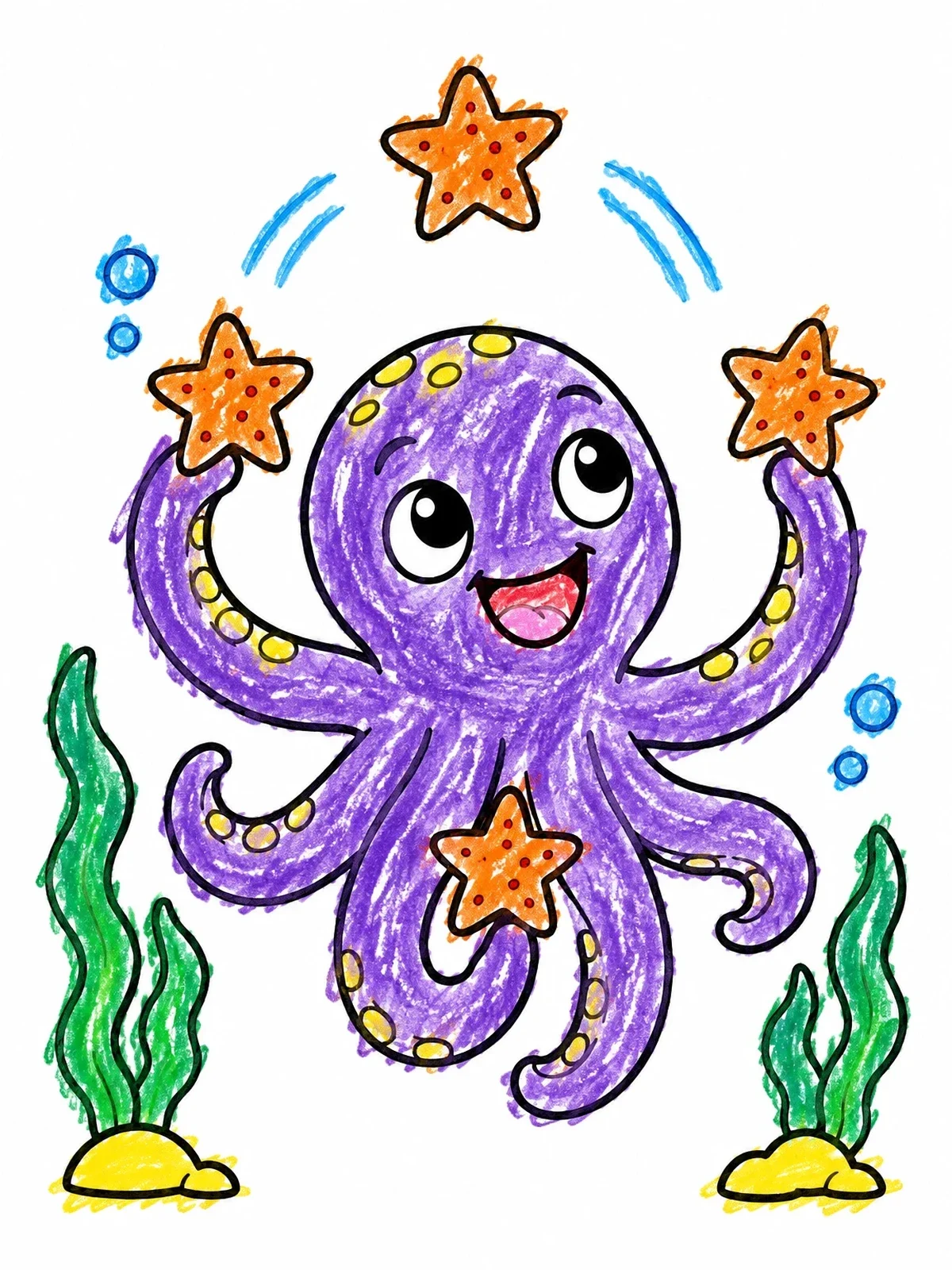 Colored example of the Playful Sea Monster Juggling Starfish coloring page