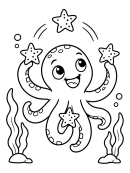 Free printable Playful Sea Monster Juggling Starfish coloring page