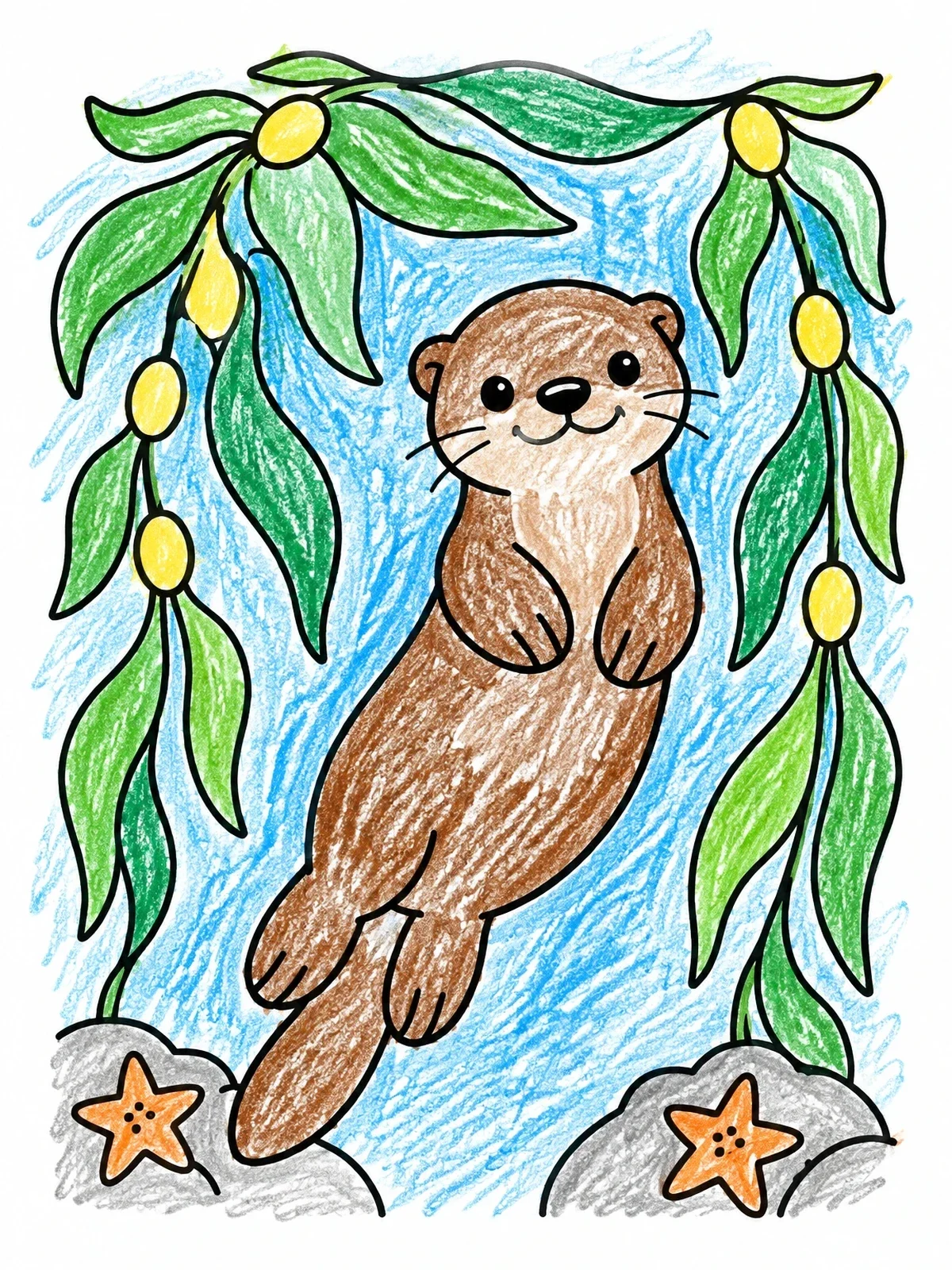 Colored example of the Playful Sea Otter In Kelp coloring page