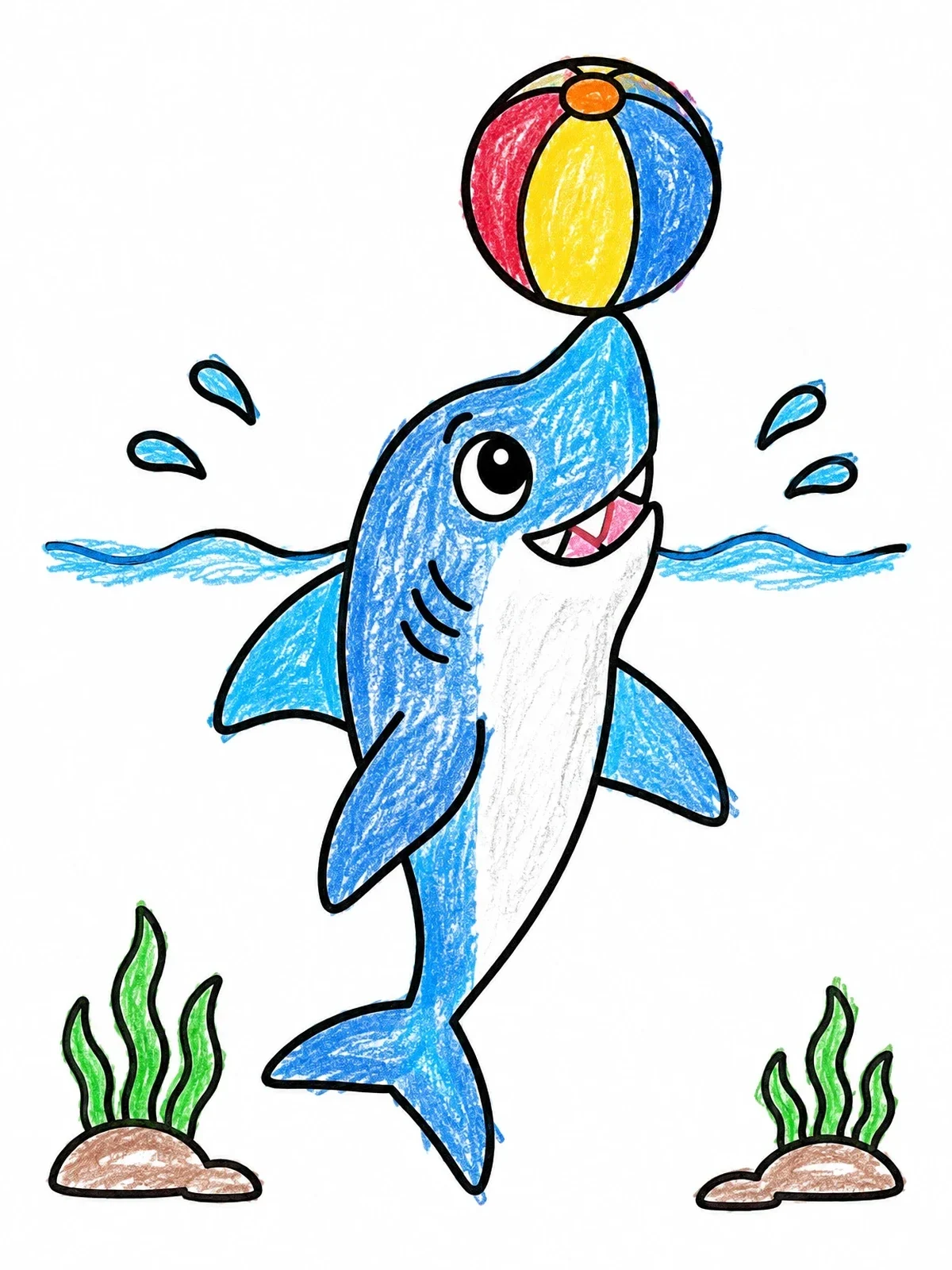 Colored example of the Playful Shark Balancing A Ball coloring page