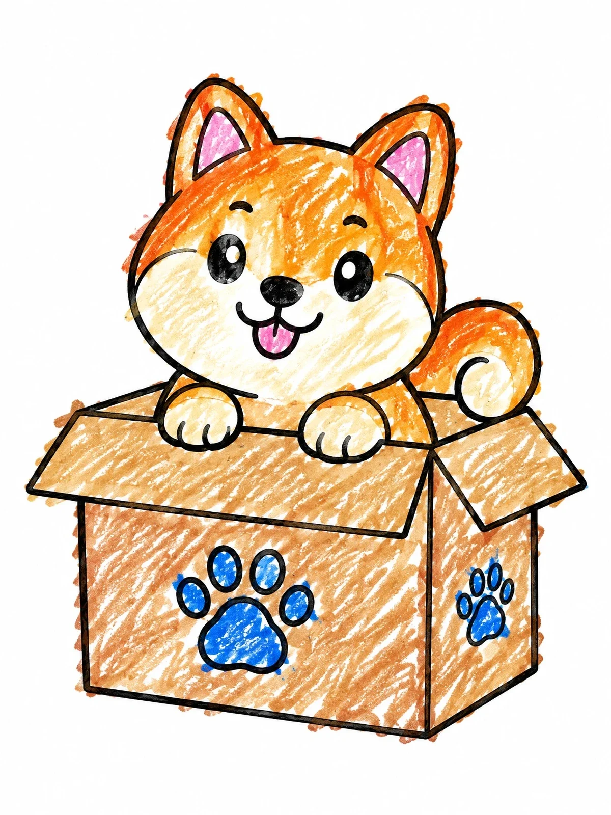 Colored example of the Playful Shiba Inu Inside A Box coloring page