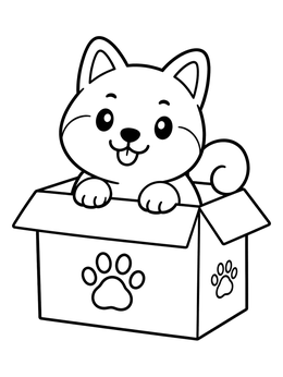 Free printable Playful Shiba Inu Inside A Box coloring page