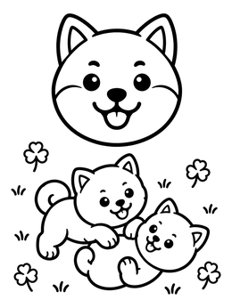 Free printable Playful Shiba Inu Puppies And Dog Face coloring page