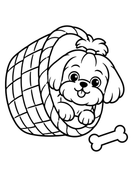 Free printable Playful Shih Tzu In A Basket coloring page
