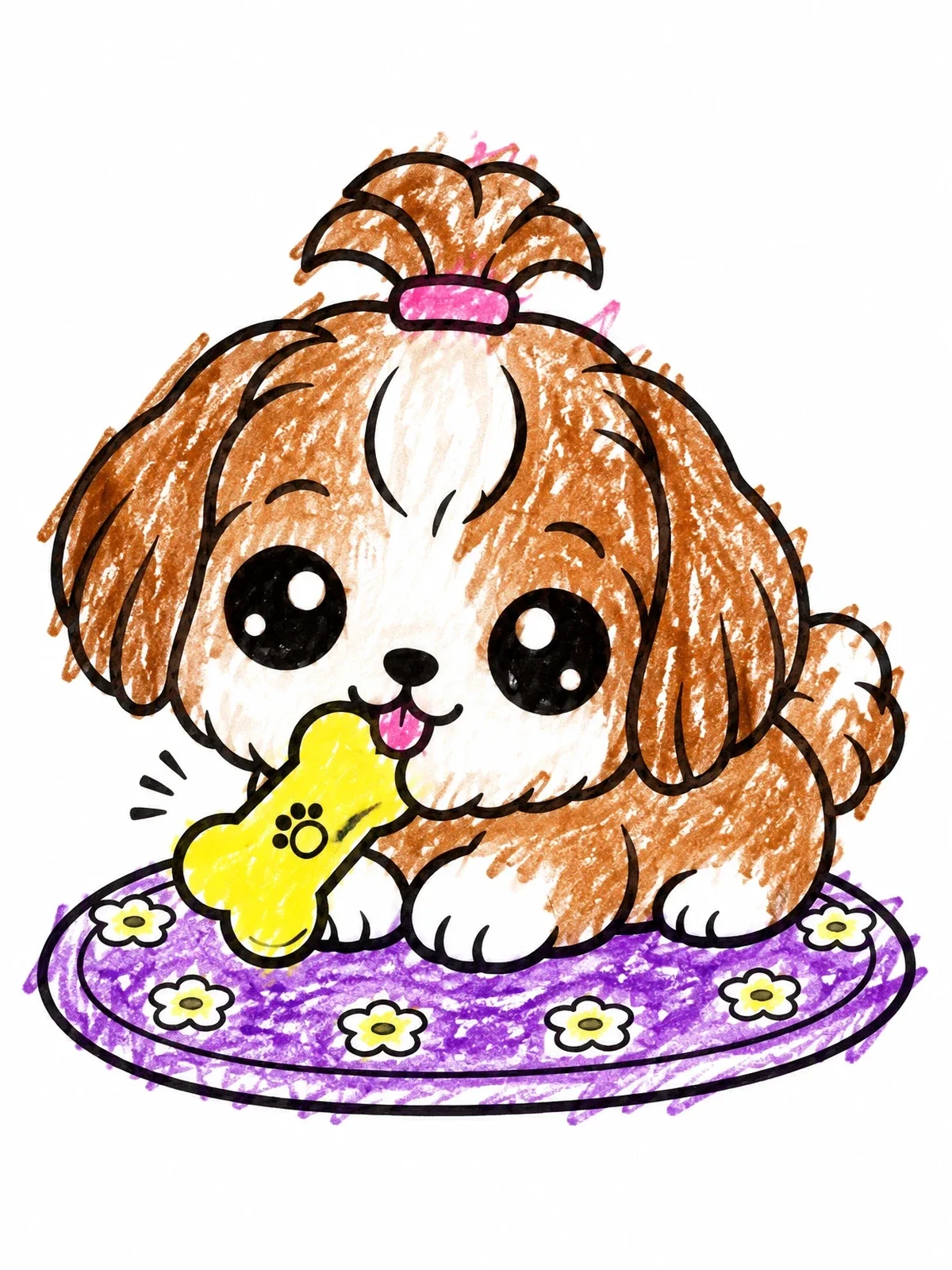 Colored example of the Playful Shih Tzu Puppy With Bone coloring page