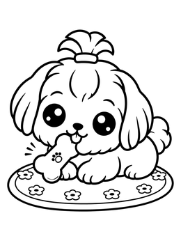 Free printable Playful Shih Tzu Puppy With Bone coloring page