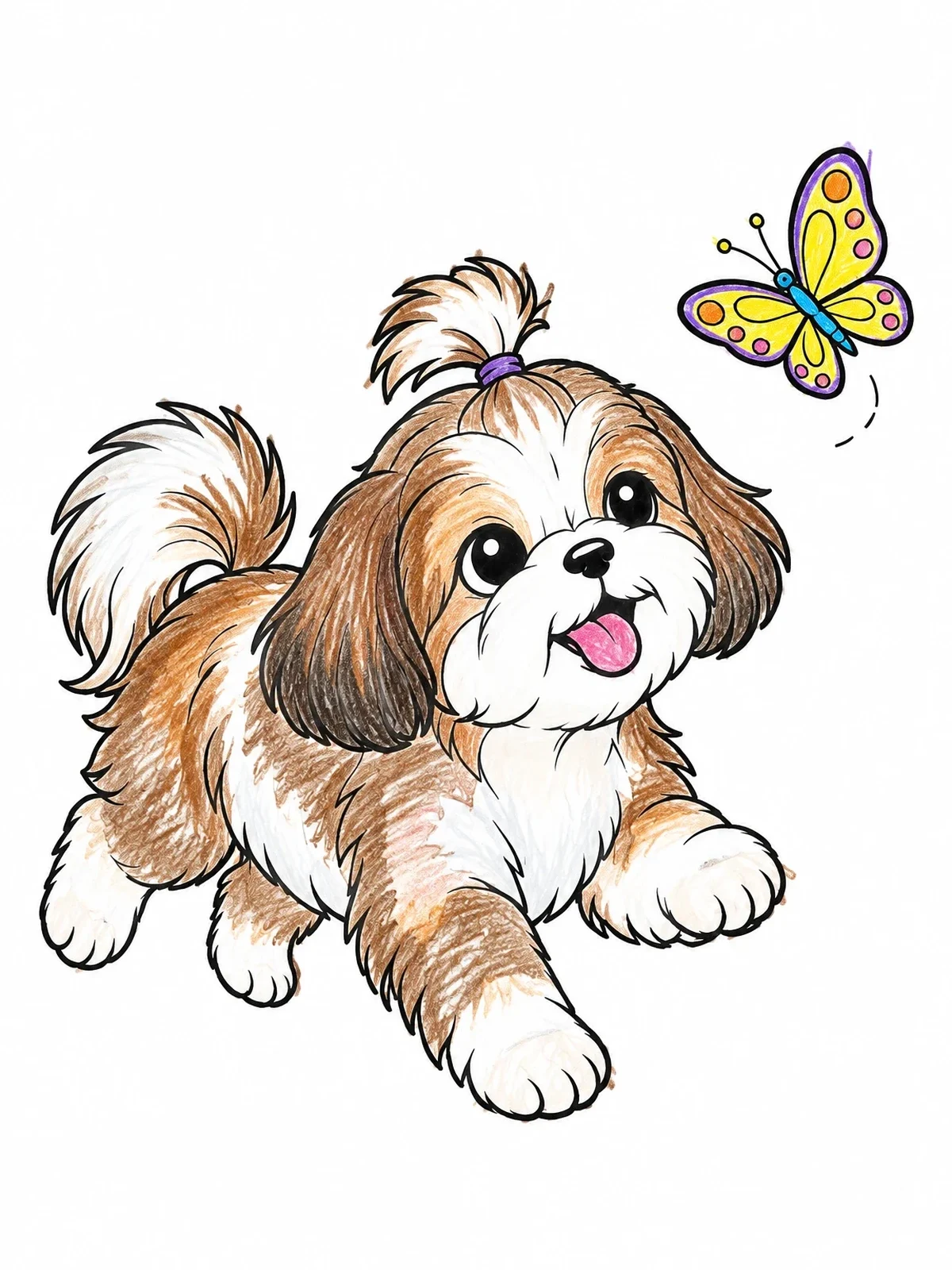 Colored example of the Playful Shih Tzu Puppy With Butterfly coloring page