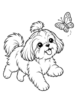 Free printable Playful Shih Tzu Puppy With Butterfly coloring page