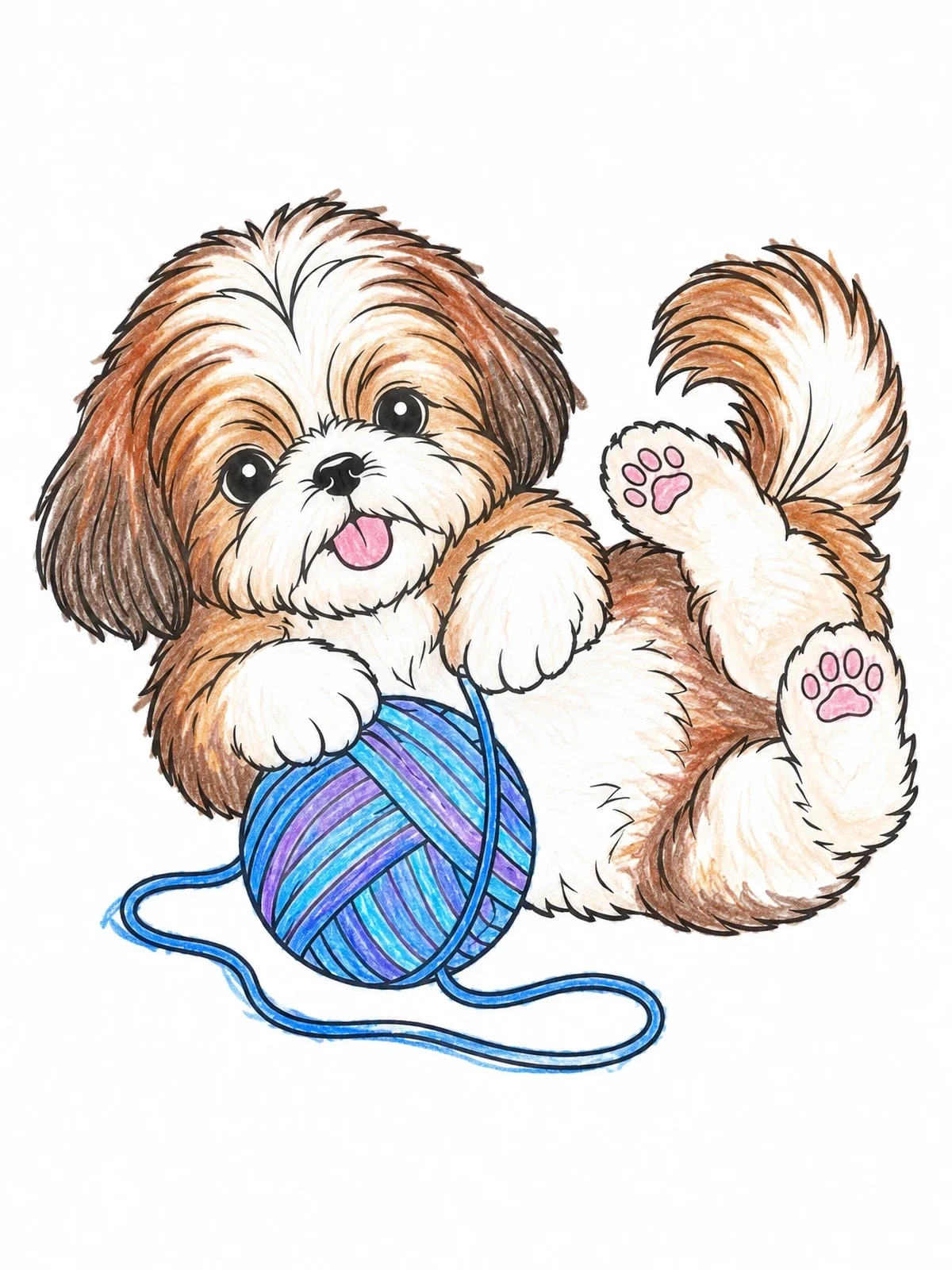 Colored example of the Playful Shih Tzu Puppy With Yarn coloring page