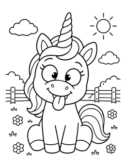 Free printable Playful Silly Unicorn Outdoors coloring page