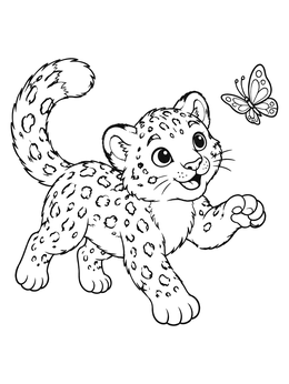 Free printable Playful Snow Leopard Cub And Butterfly coloring page