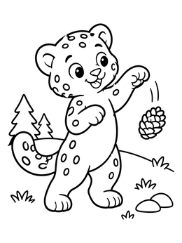 Free printable Playful Snow Leopard Cub With Pinecone coloring page