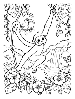 Free printable Playful Spider Monkey In The Rainforest coloring page