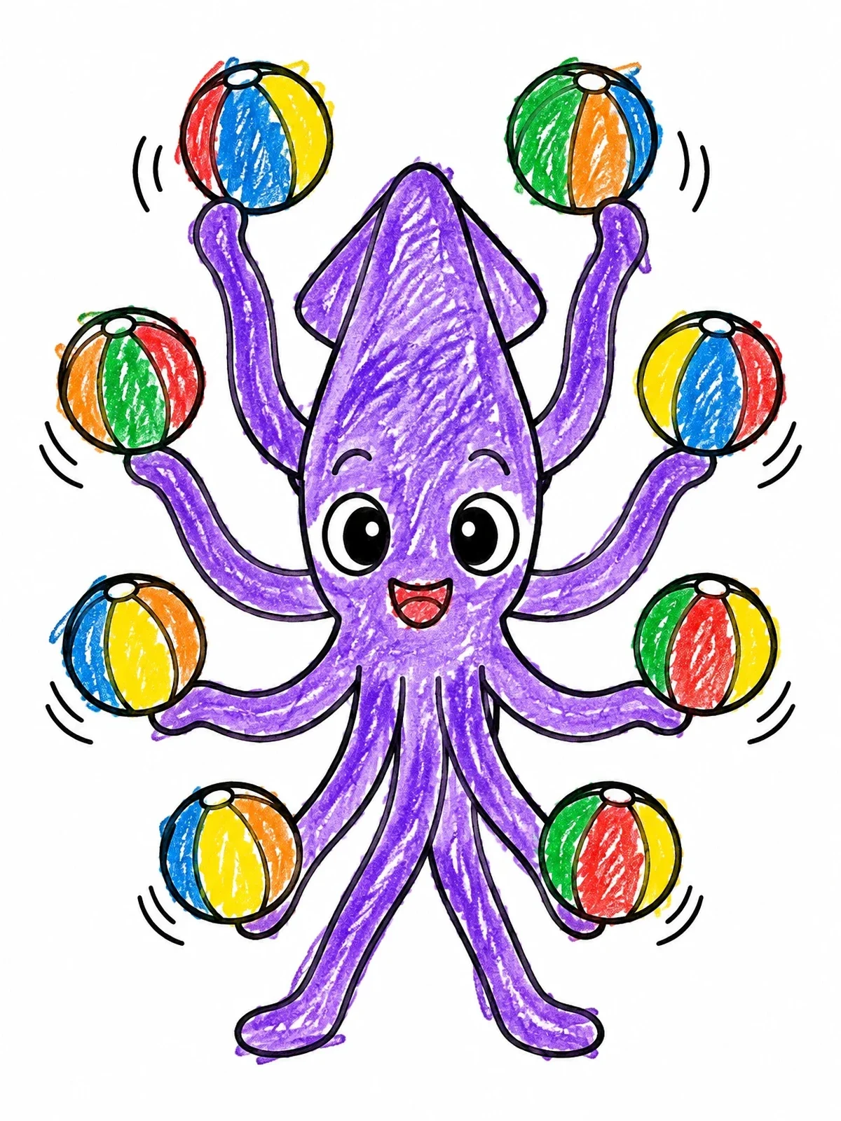 Colored example of the Playful Squid Juggling Beach Balls coloring page