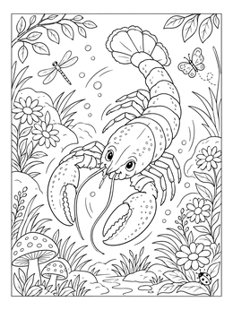 Free printable Playful Swimming Lobster In Nature coloring page