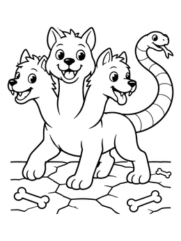 Free printable Playful Three Headed Cerberus Pup coloring page