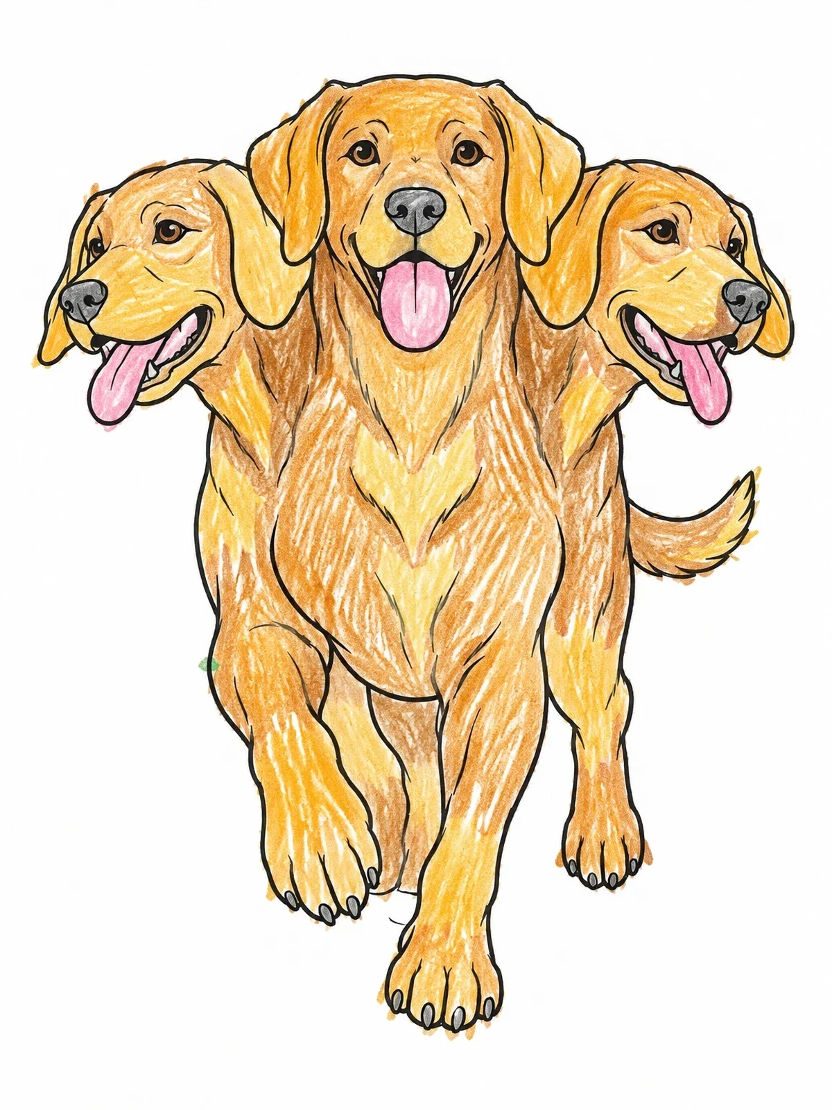 Colored example of the Playful Three Headed Dog Running coloring page
