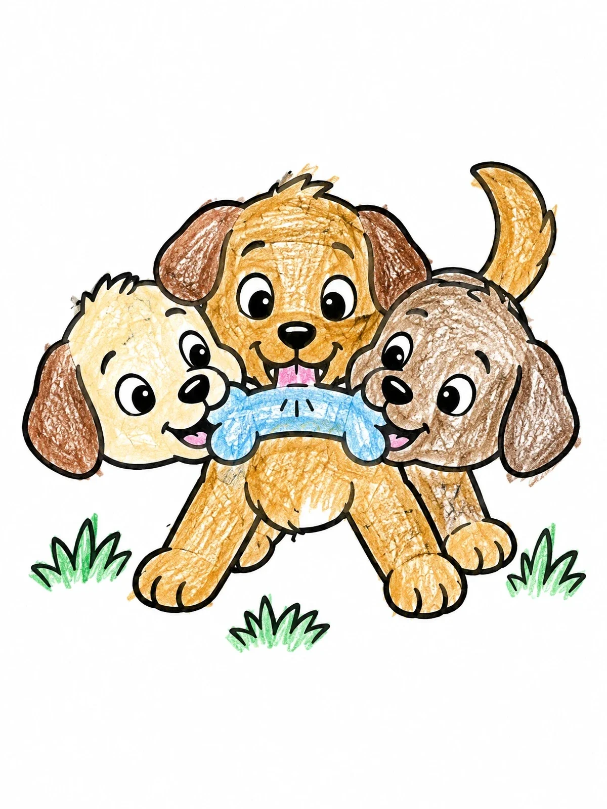 Colored example of the Playful Three Headed Puppy coloring page