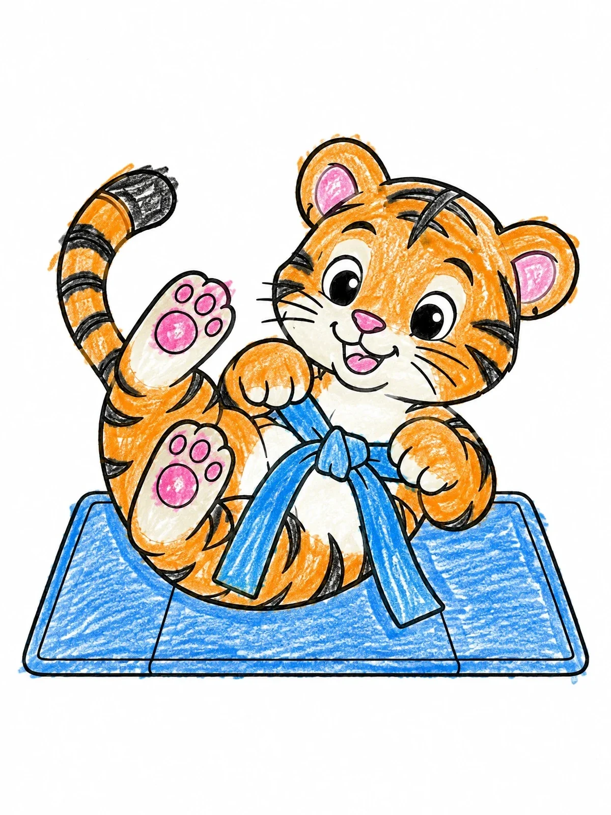 Colored example of the Playful Tiger Cub Rolling On Mat coloring page