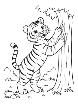 Free printable Playful Tiger Cub Scratching Tree coloring page
