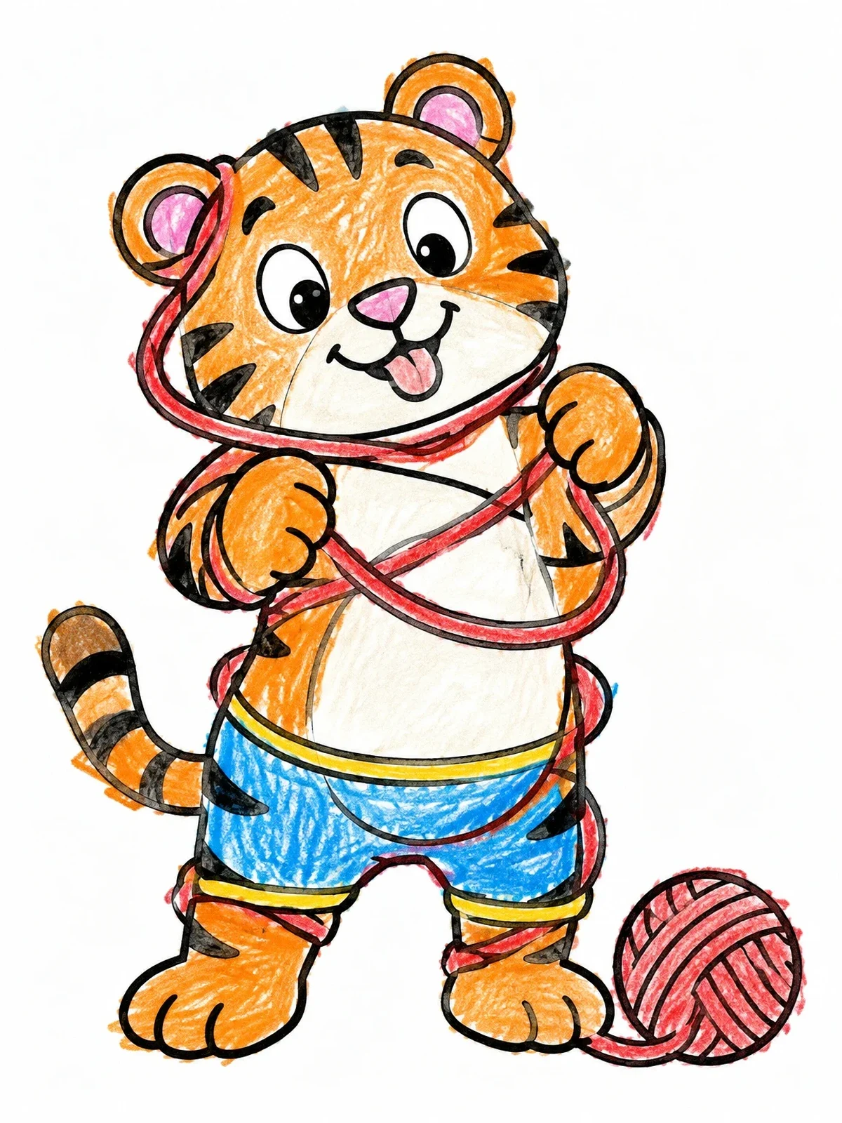 Colored example of the Playful Tiger Cub With Yarn coloring page