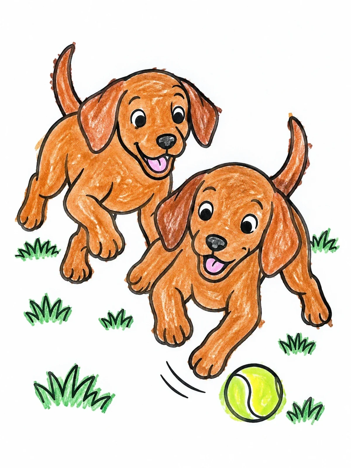 Colored example of the Playful Vizsla Puppies With Ball coloring page
