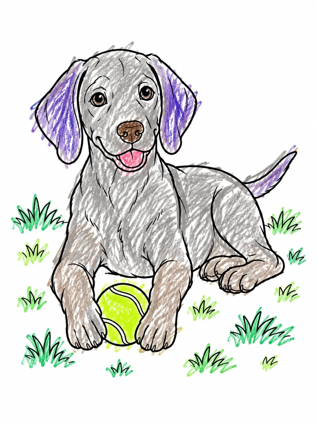 Colored example of the Playful Weimaraner Puppy With Ball coloring page