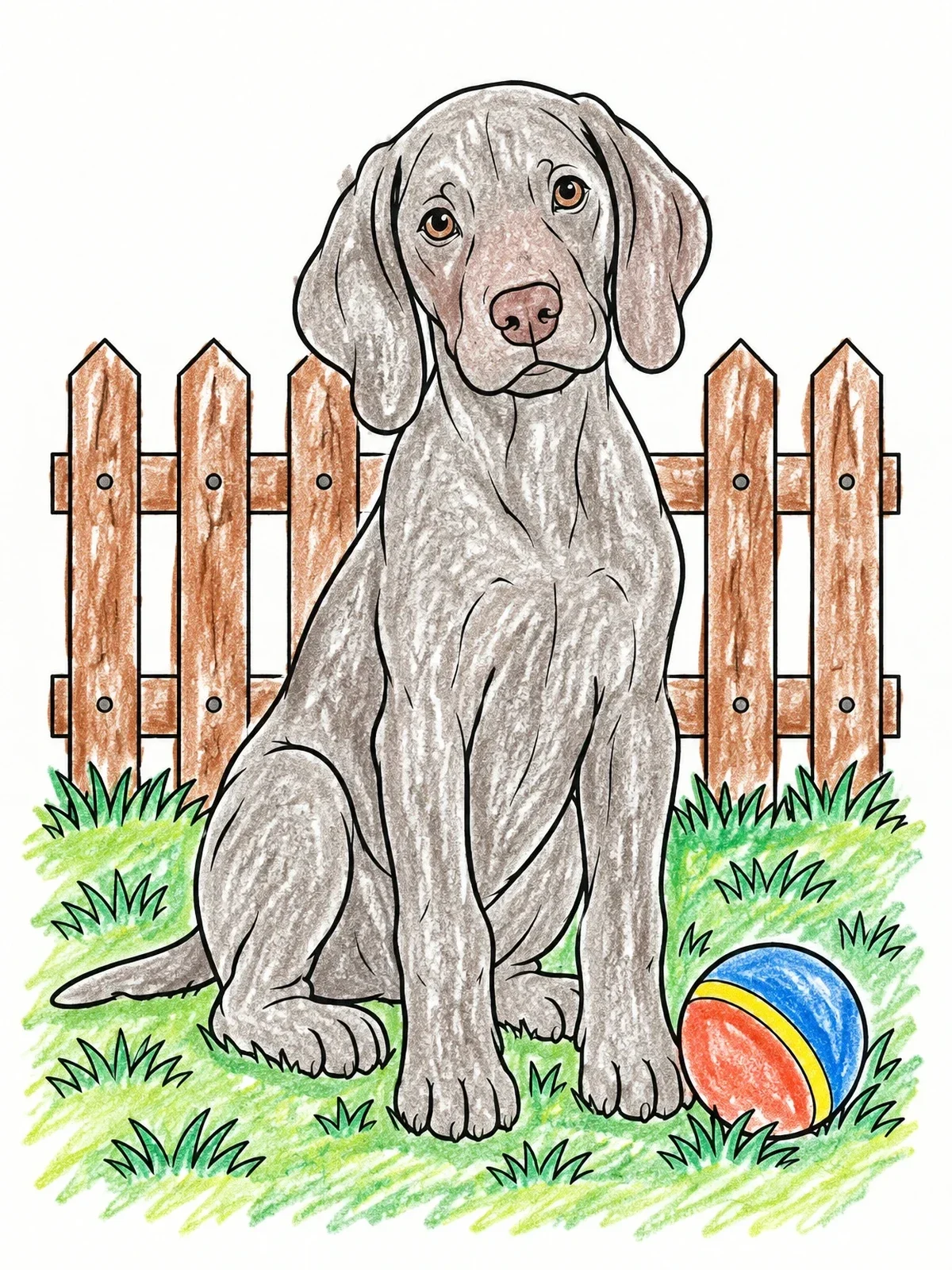 Colored example of the Playful Weimaraner Puppy In The Yard coloring page