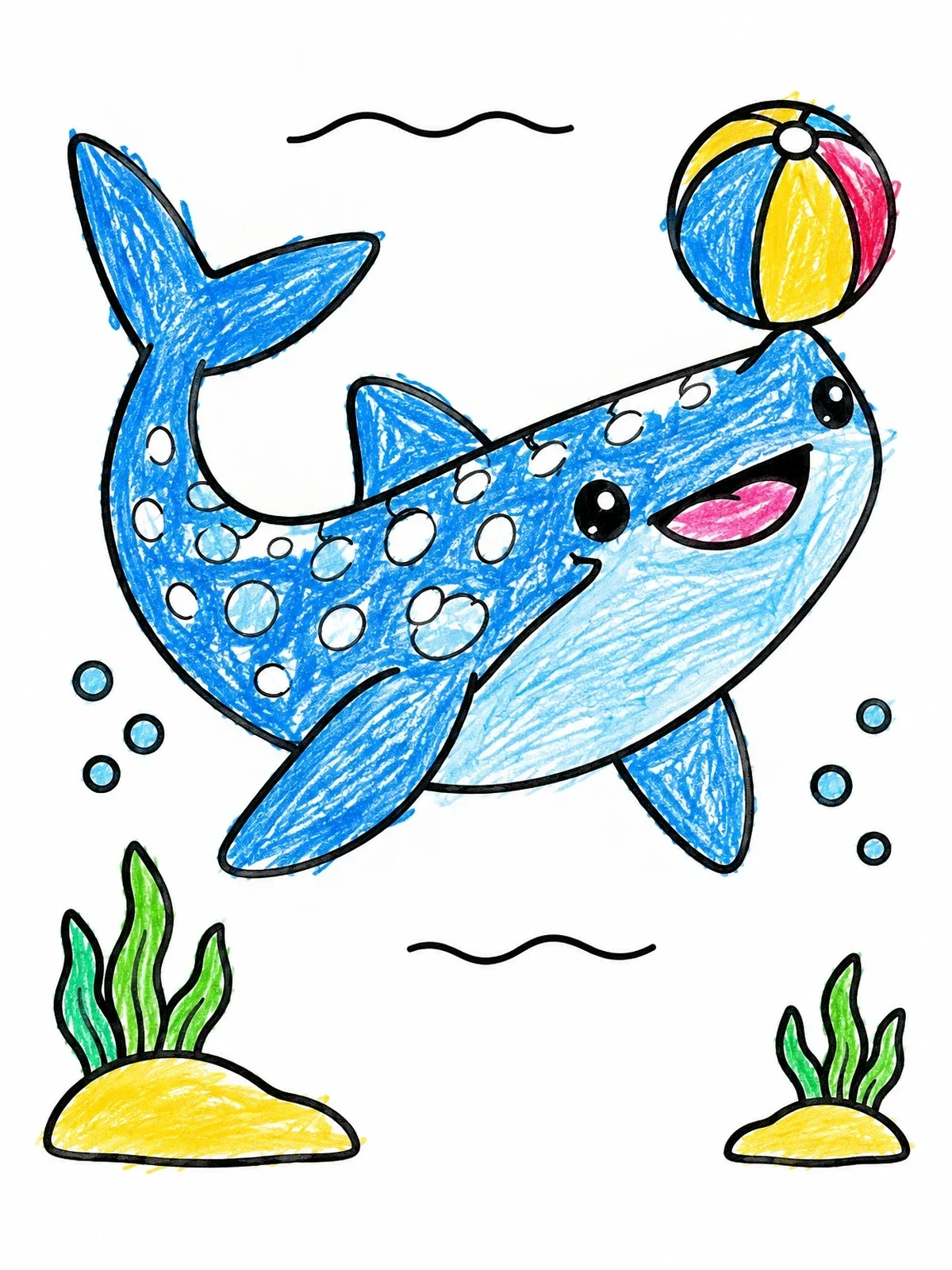Colored example of the Playful Whale Shark With Beach Ball coloring page