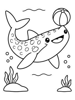 Free printable Playful Whale Shark With Beach Ball coloring page