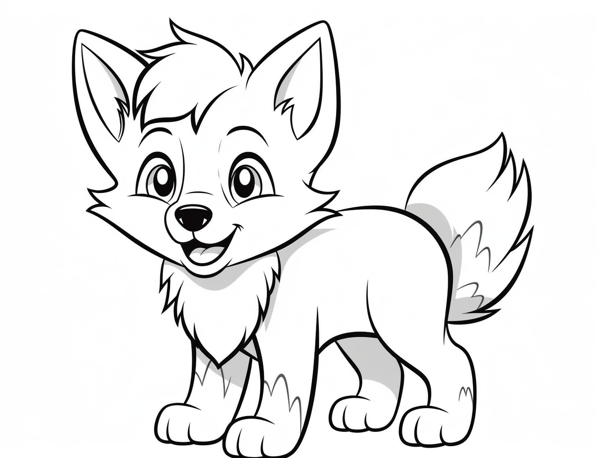 Playful Wolf Coloring For Kids - Coloring Page