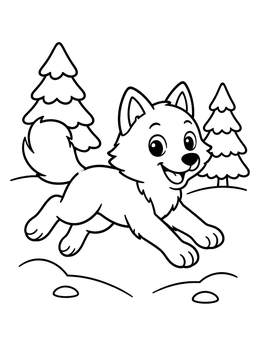Free printable Playful Wolf Pup Running In Snow coloring page