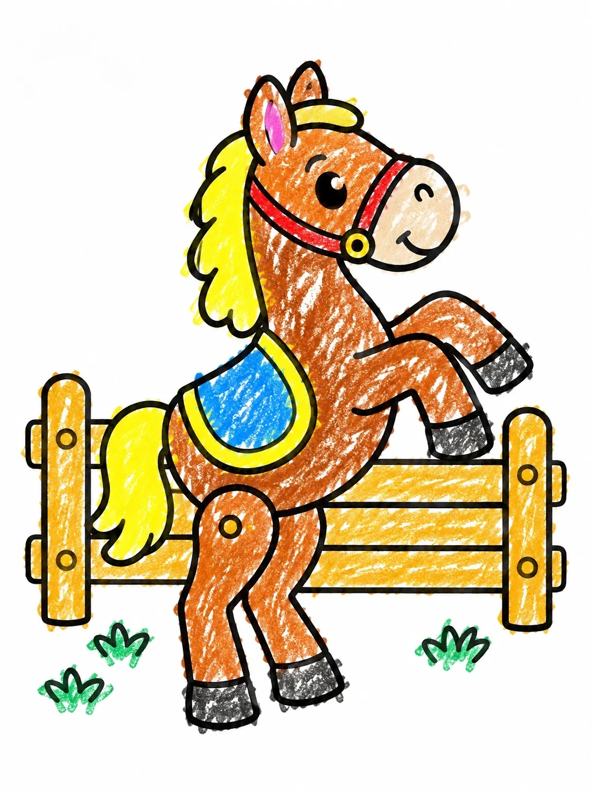 Colored example of the Playful Wooden Toy Horse coloring page