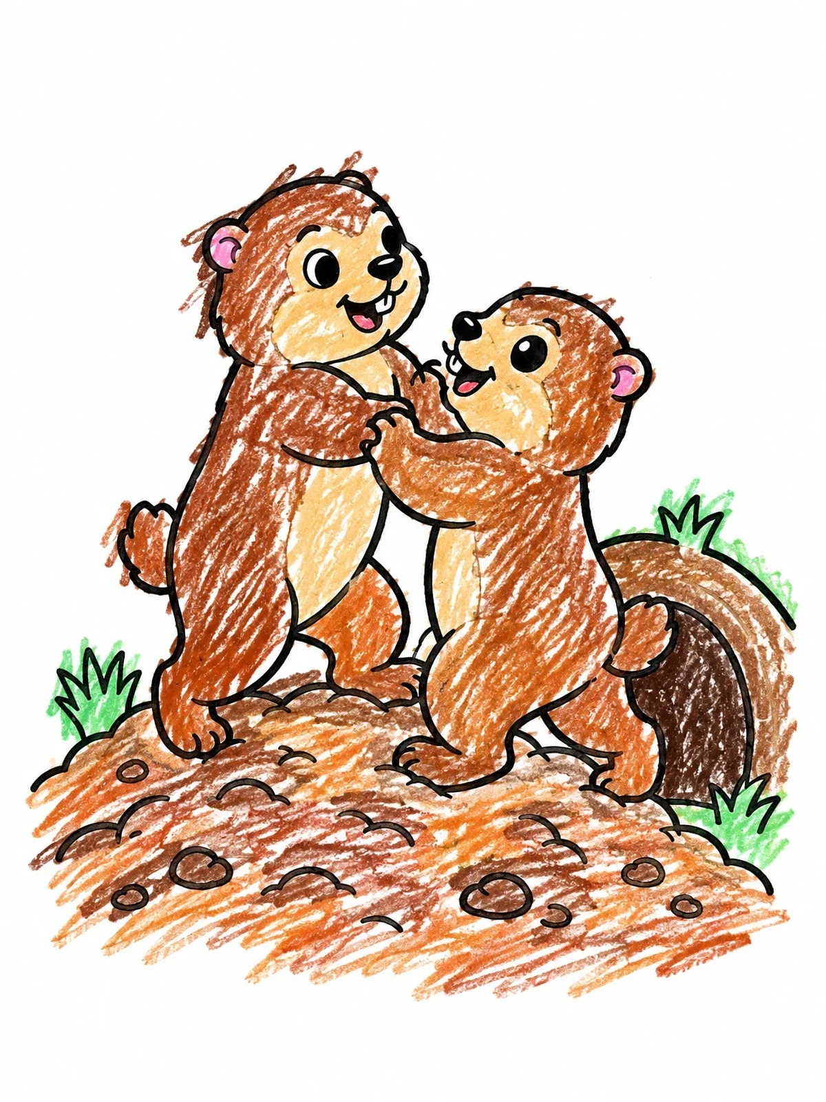 Colored example of the Playful Young Marmots Wrestling Outside Burrow coloring page