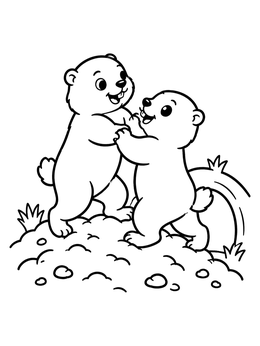 Free printable Playful Young Marmots Wrestling Outside Burrow coloring page