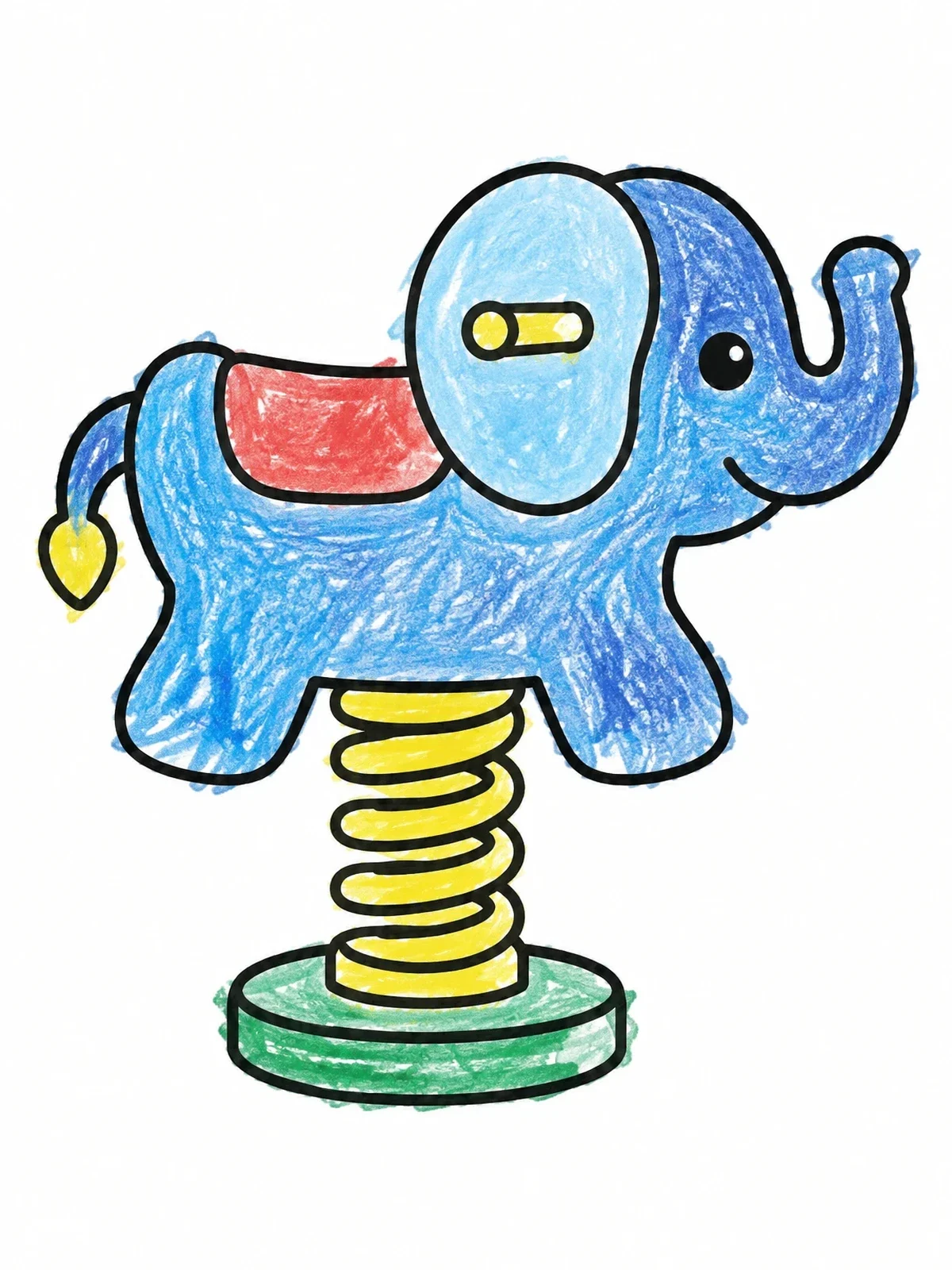 Colored example of the Cute Elephant Spring Rocker coloring page