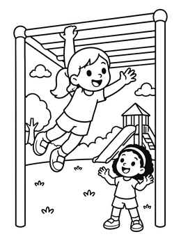 Free printable Kids Having Fun On Monkey Bars coloring page
