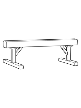 A simple wooden balance beam stands ready on this playground coloring page.