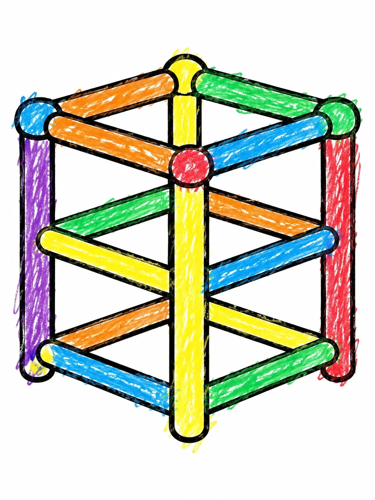 Colored example of the Simple Jungle Gym Cube coloring page
