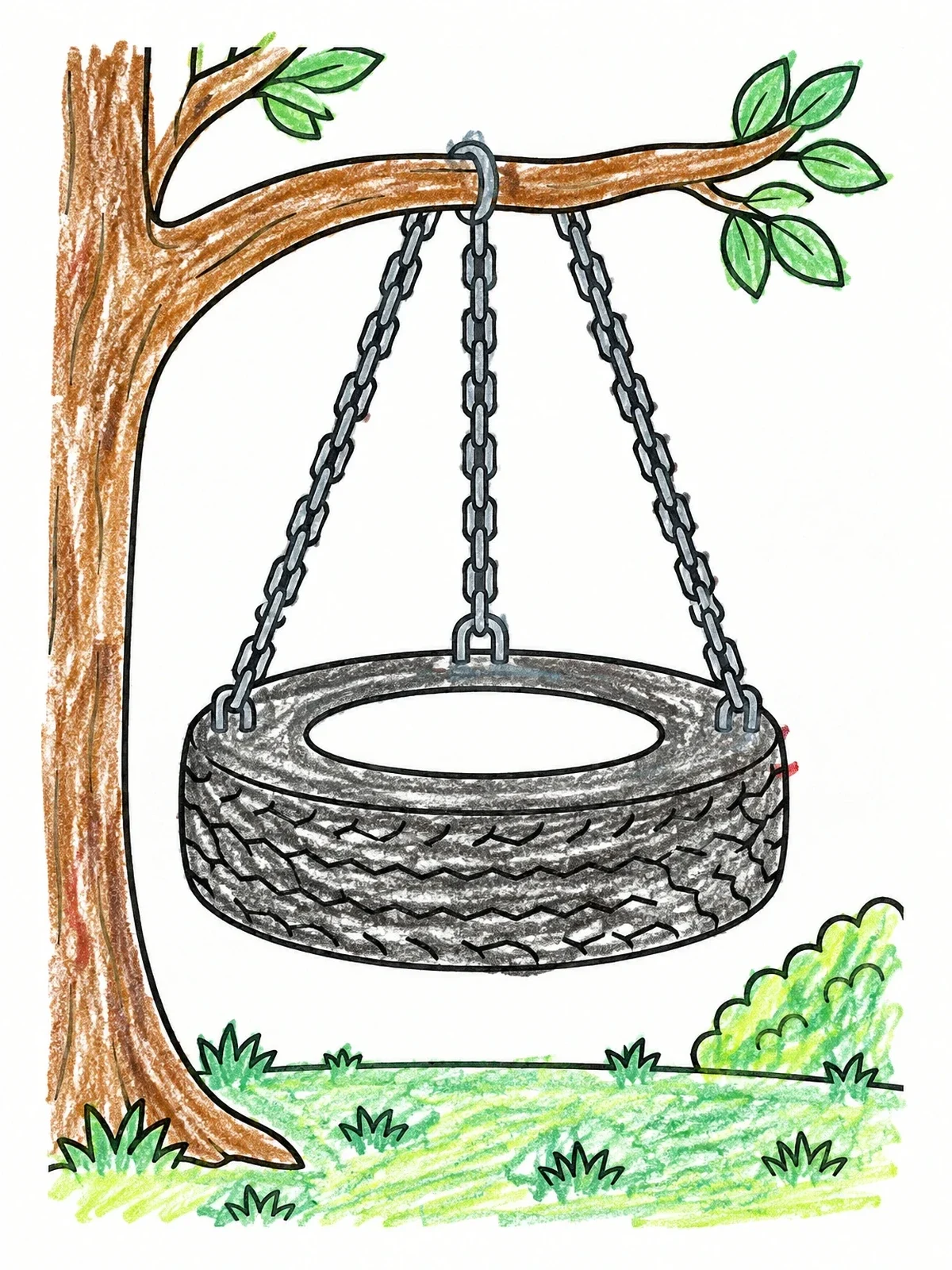 Colored example of the Tire Swing On Tree Branch coloring page