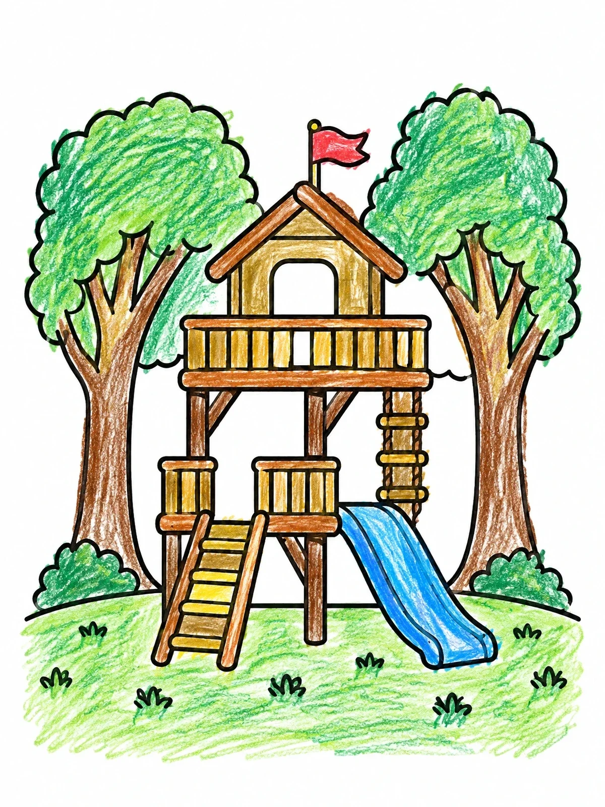 Colored example of the Wooden Adventure Play Fort coloring page