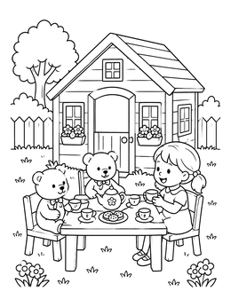 Free printable Playhouse Backyard Tea Party coloring page