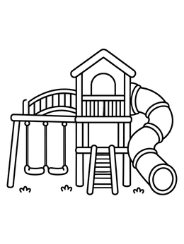 Free printable Playhouse Fort With Tube Slide And Swings coloring page