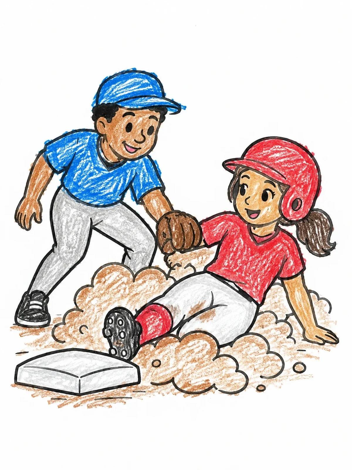 Colored example of the Base Runner Sliding Into Base coloring page
