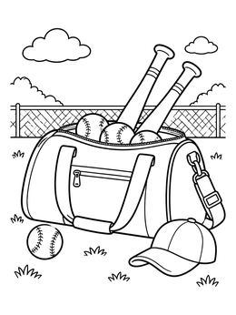 Free printable Baseball Gear Bag On Field coloring page